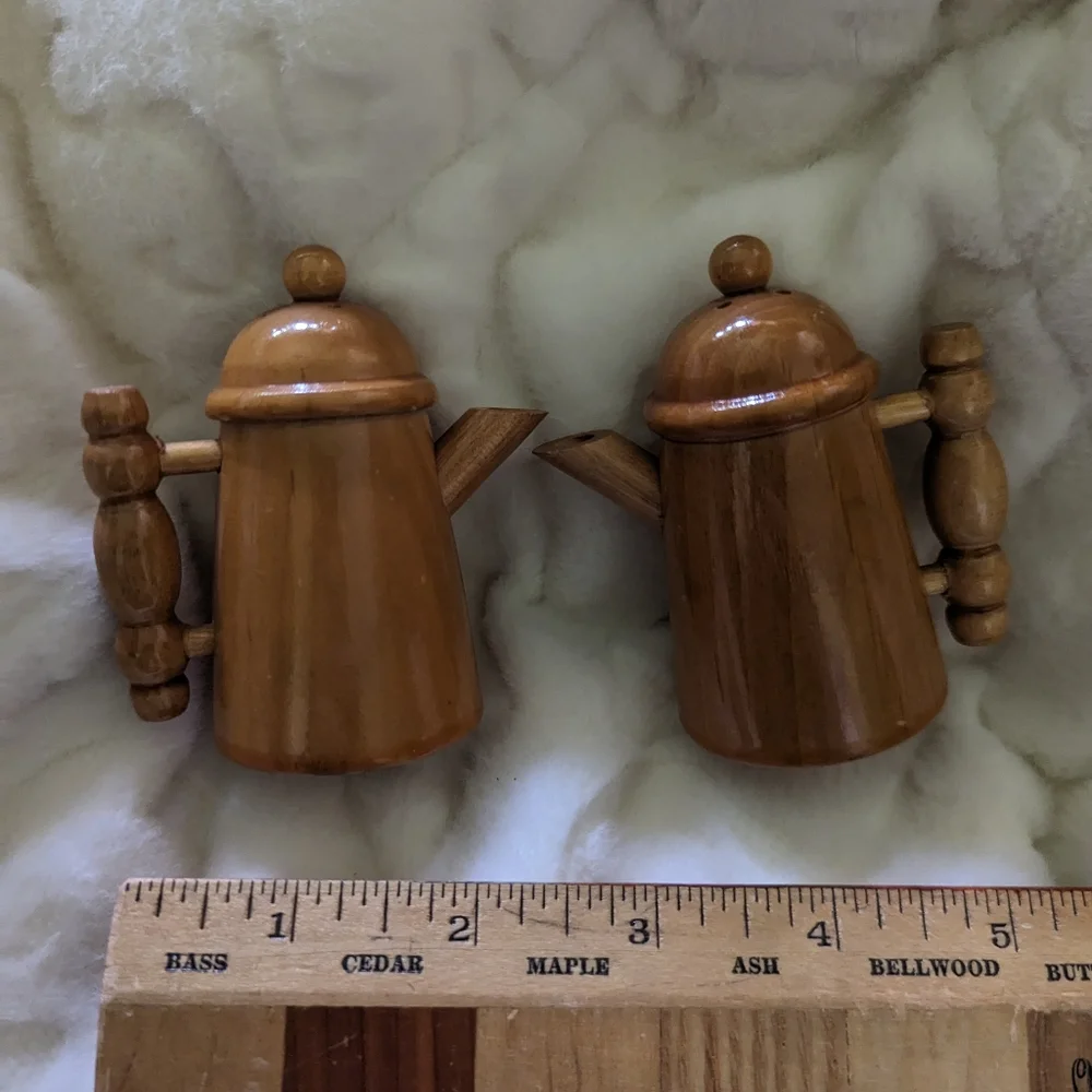 Vintage wooden salt and pepper teapots
